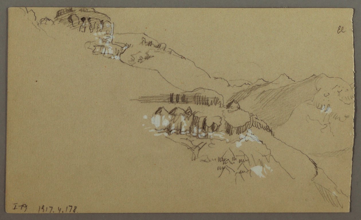 Dibujo, Parte Derecha de un Croquis del Valle de El Yemen, Arabia: Vista lejana, 20 de febrero de 1868 de Frederic Edwin Church