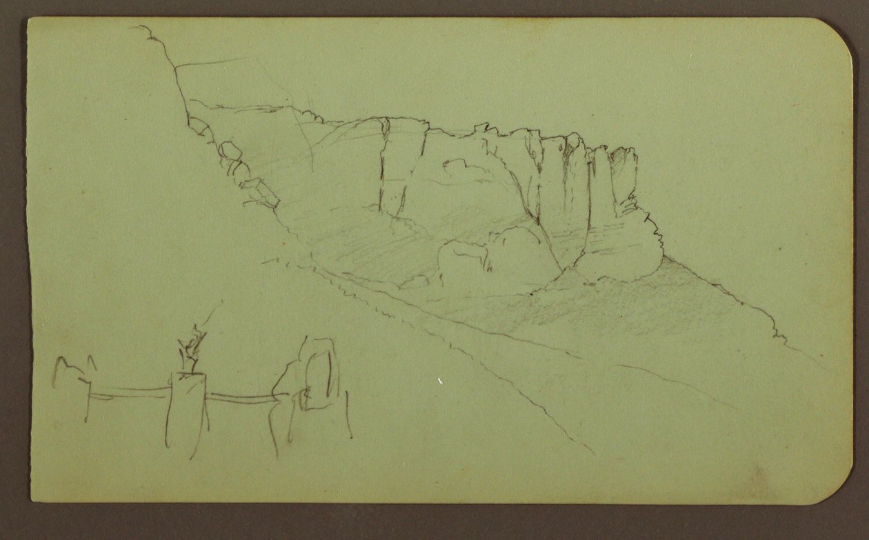 Dibujo, Pared rocosa, Pilastra; Verso: Paisaje montañoso, Figuras, 1883 de Frederic Edwin Church