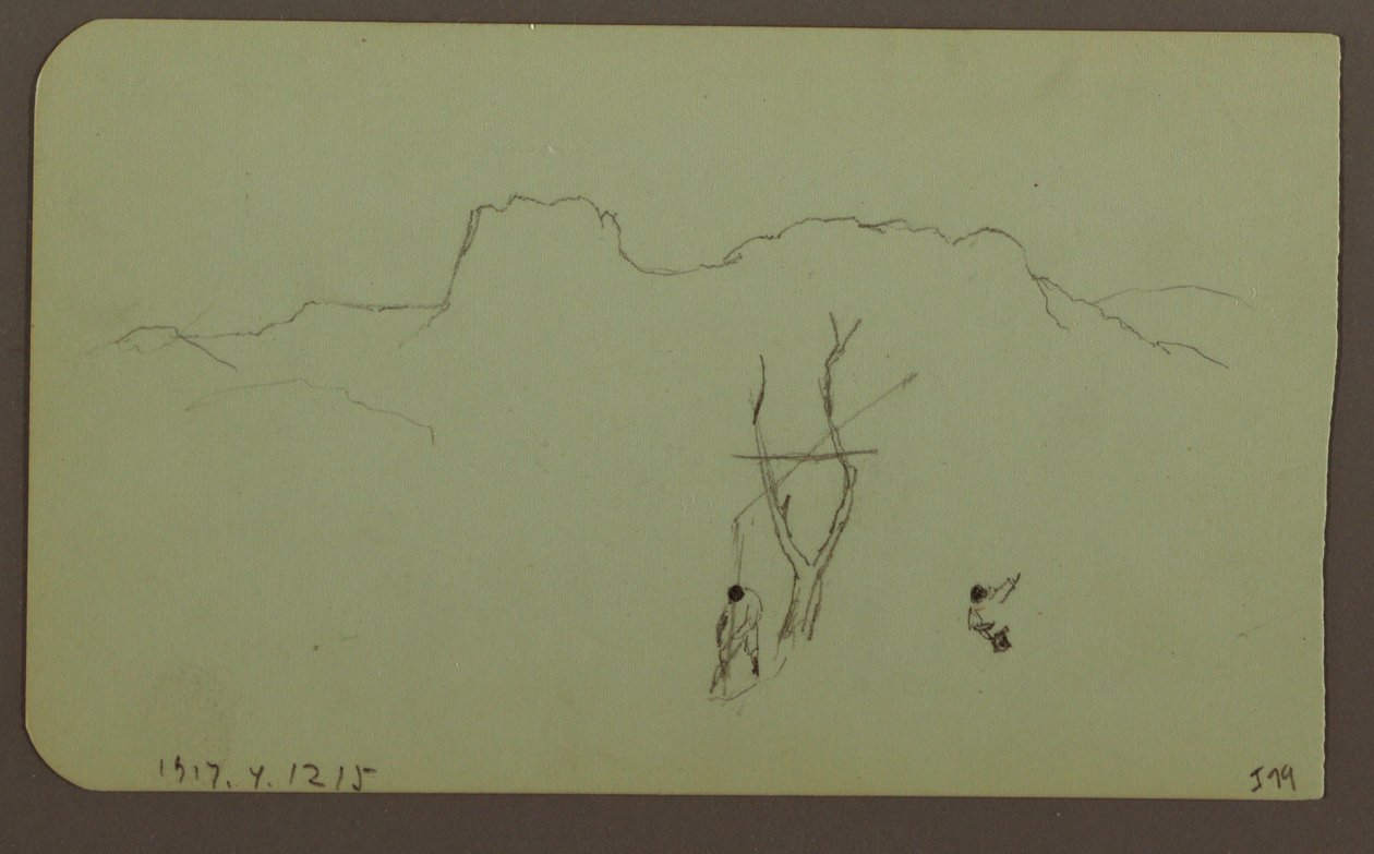 Dibujo, Pared rocosa, Pilastra; Verso: Paisaje montañoso, Figuras, 1883 de Frederic Edwin Church