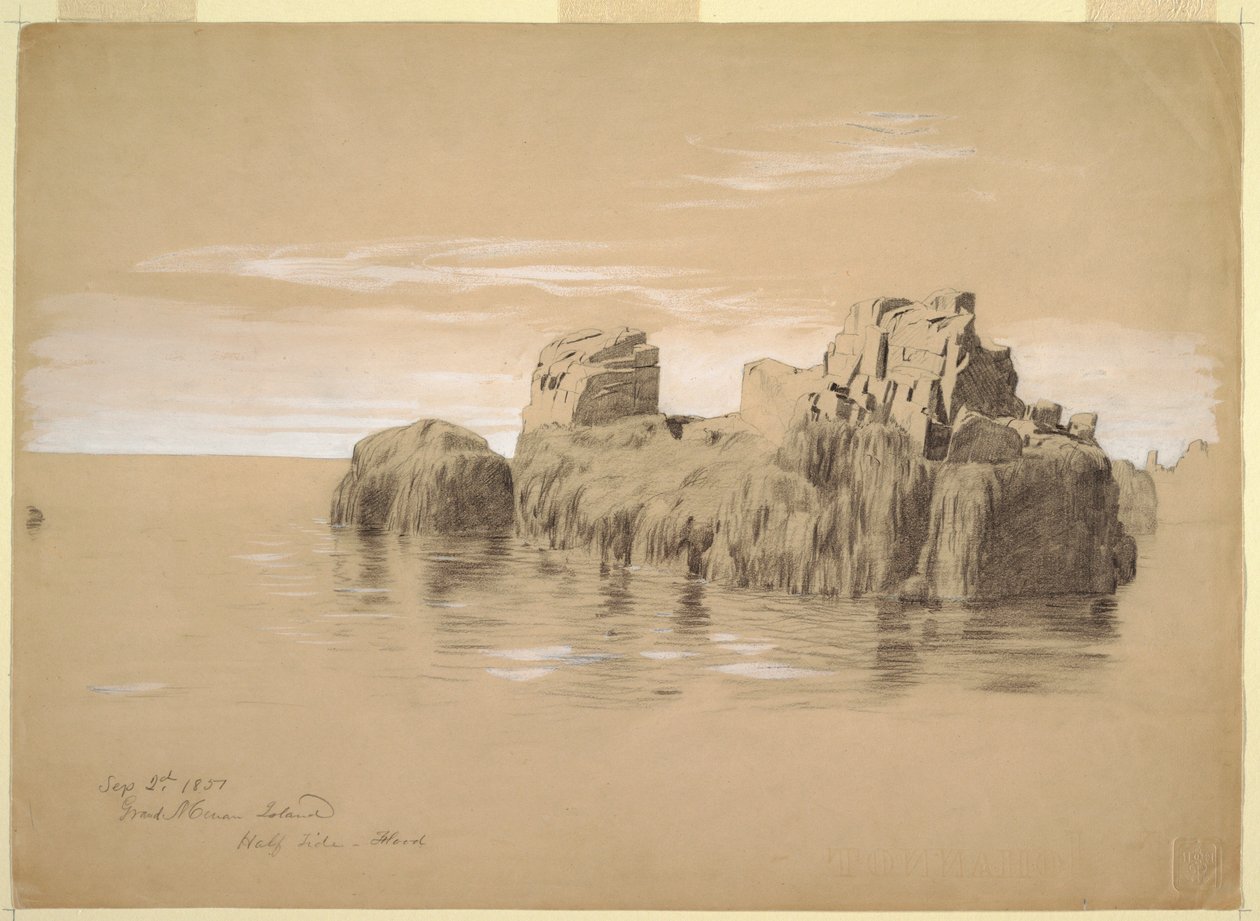 Dibujo, Rocas en la costa, Isla de Grand Manan, Canadá, 2 de septiembre de 1851 de Frederic Edwin Church