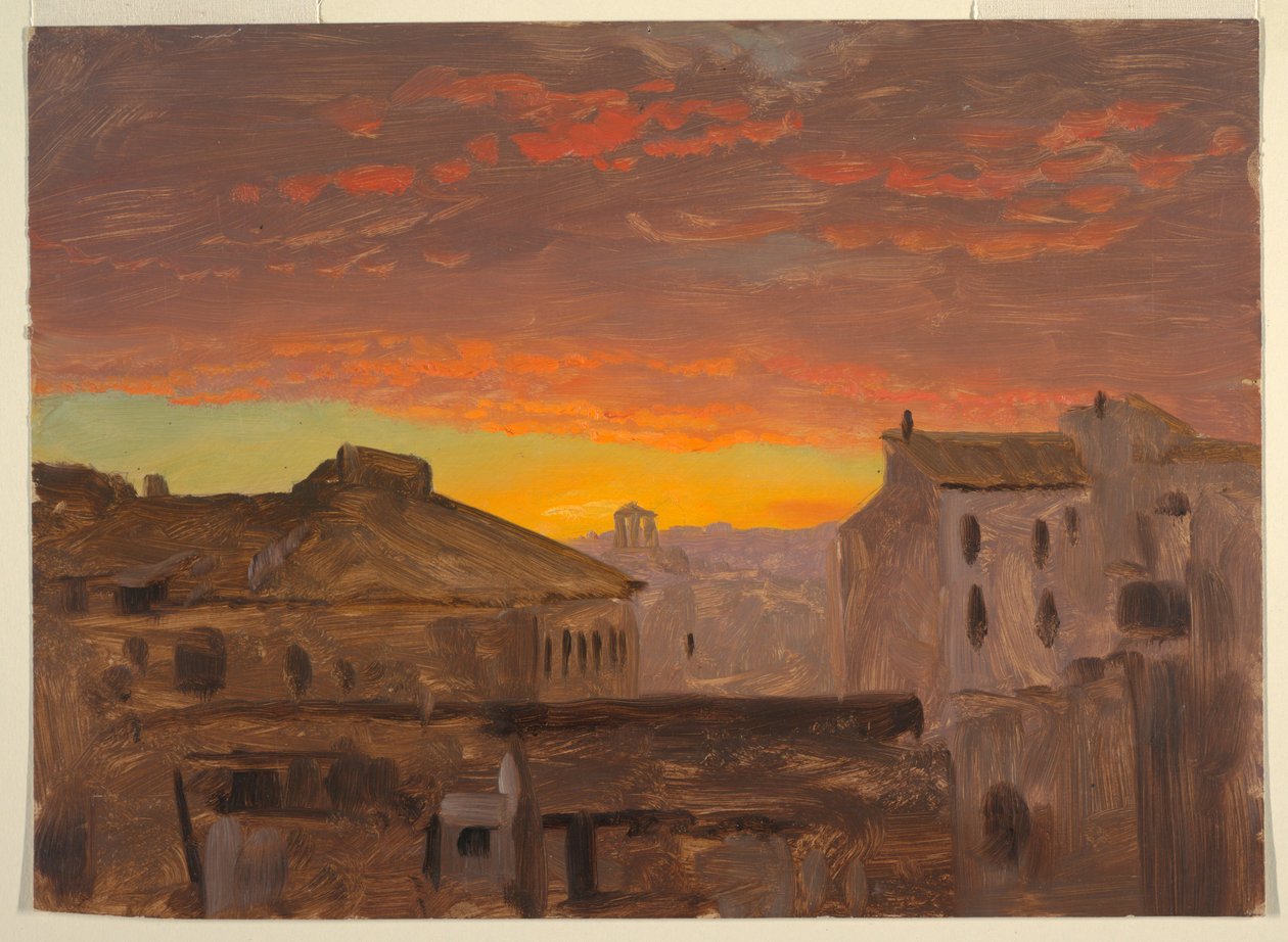Dibujo, Roma, tejados al atardecer, 1868-69 de Frederic Edwin Church