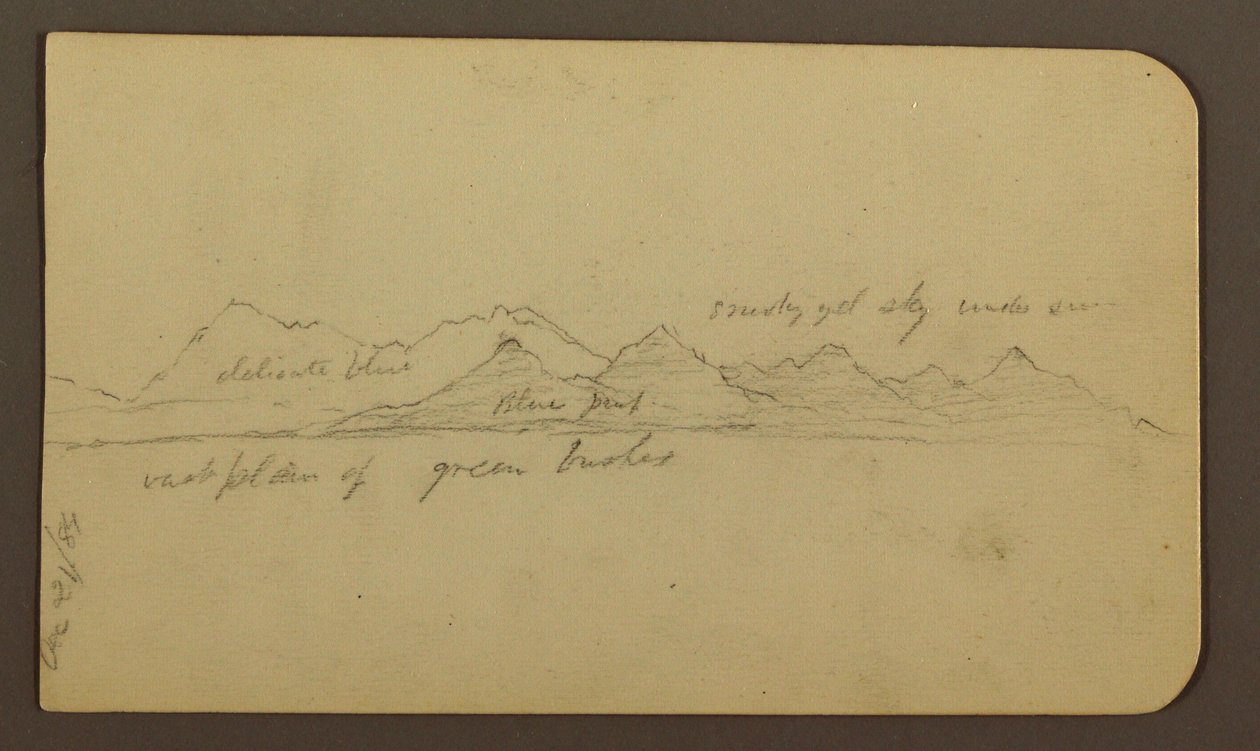 Dibujo, Montaña escarpada a través de una llanura; reverso: Figuras, Paisaje, 12 de diciembre de 1884 de Frederic Edwin Church