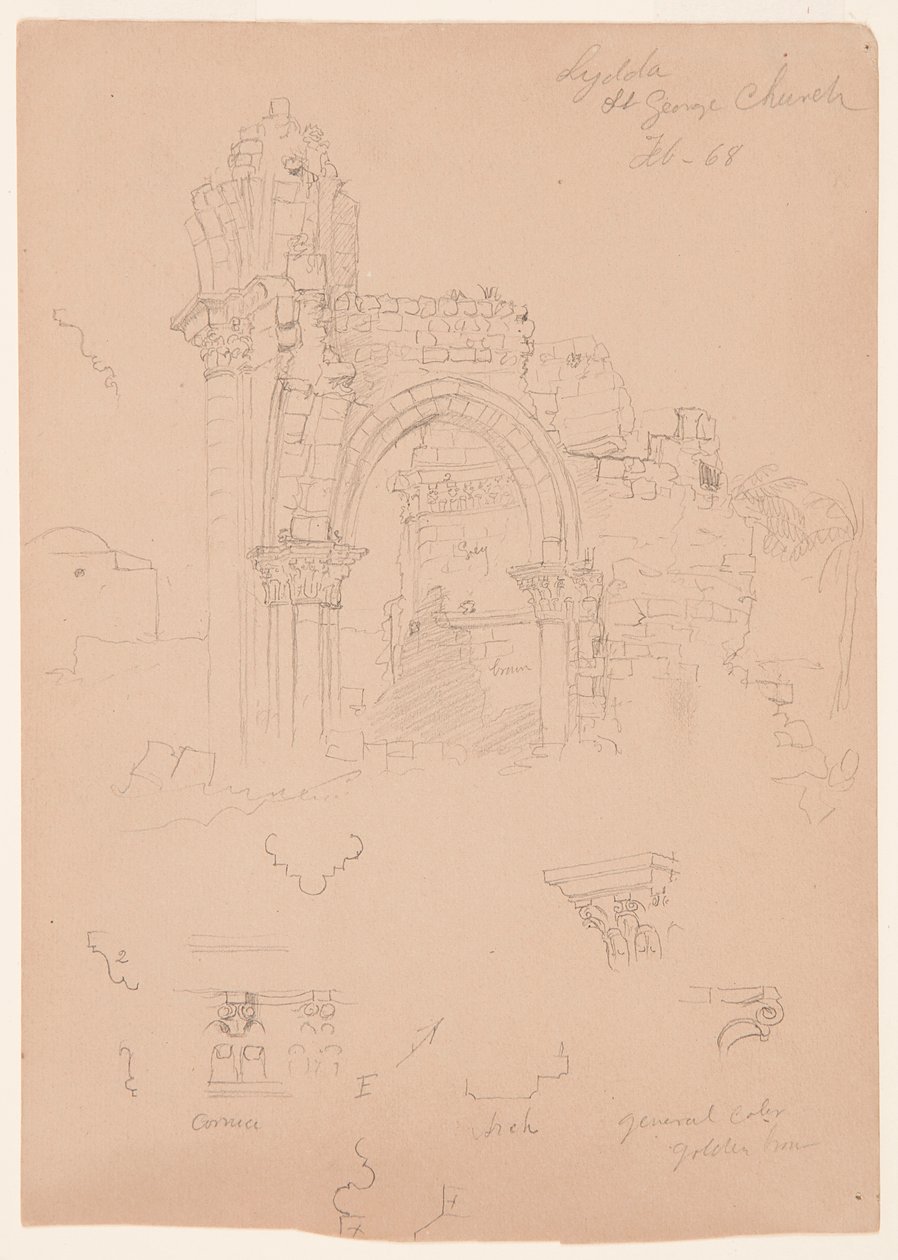 Dibujo, Ruinas de la iglesia de San Jorge, Lydda [actual Lod], 7 de febrero de 1868 de Frederic Edwin Church
