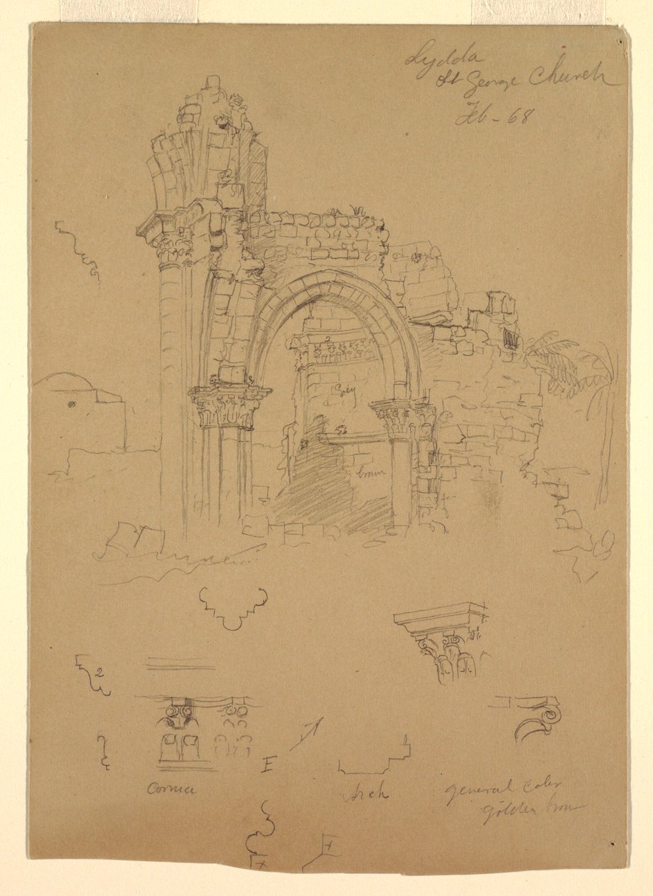 Dibujo, Ruinas de la iglesia de San Jorge, Lydda [actual Lod], 7 de febrero de 1868 de Frederic Edwin Church