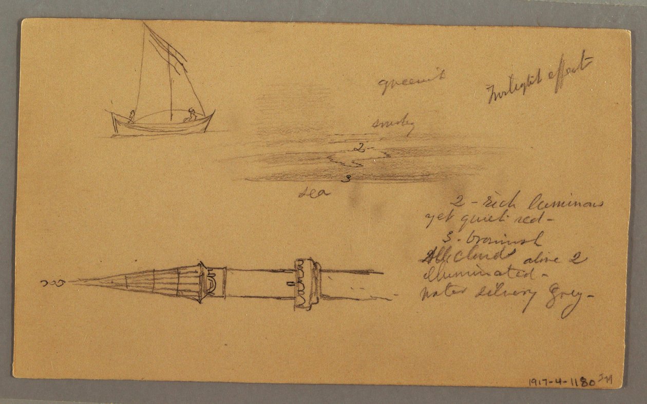 Dibujo, Velero, Costa montañosa, Islas, 29 de mayo de 1868 de Frederic Edwin Church