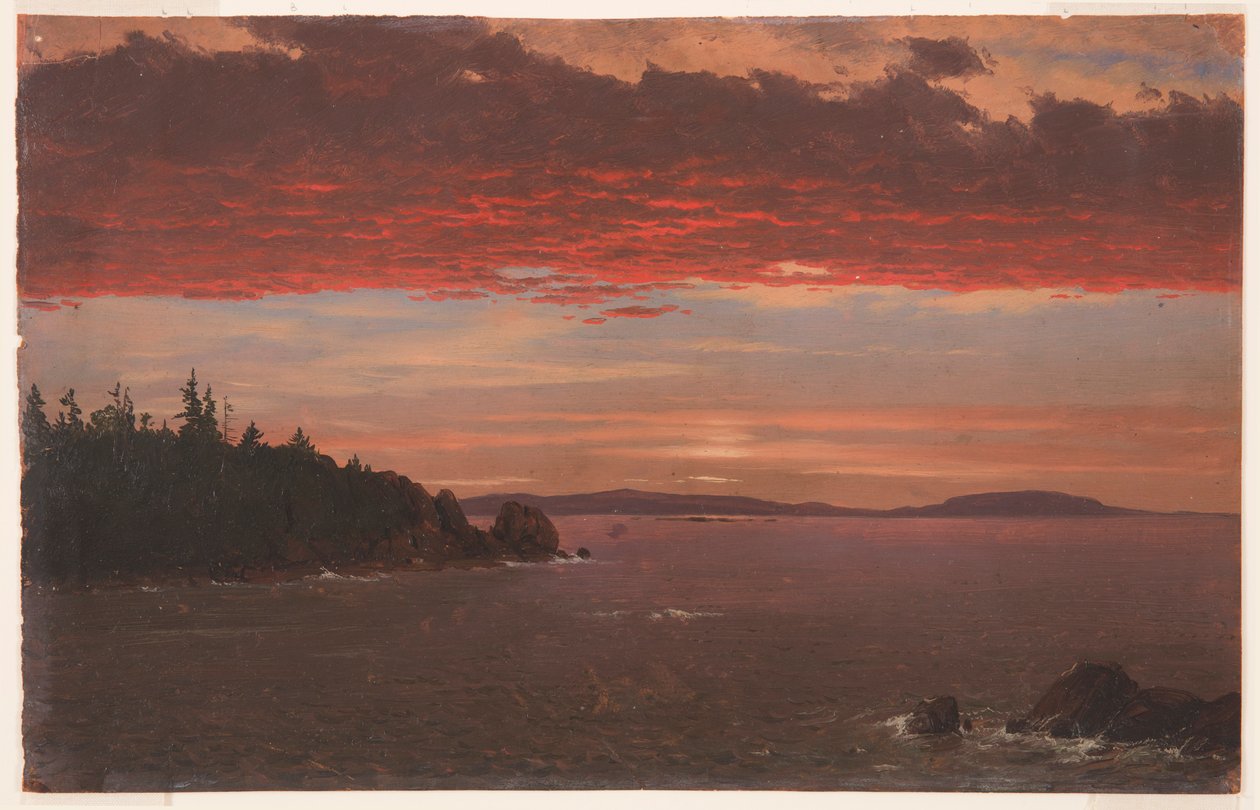 Dibujo, Península de Schoodic desde el Monte Desierto al amanecer, 1850-55 de Frederic Edwin Church