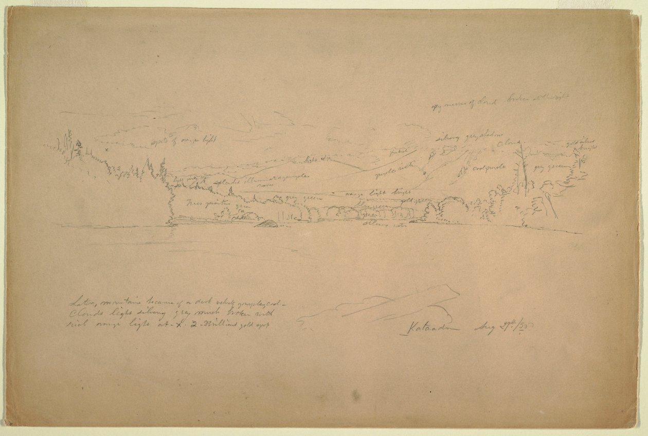 Dibujo, Orilla del lago y estribaciones del monte Katahdin, 29 de agosto de 1856 de Frederic Edwin Church