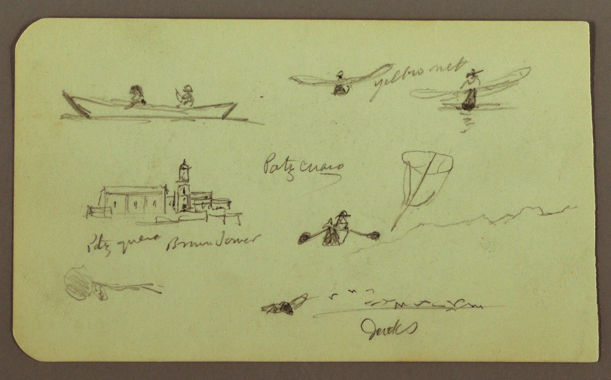 Dibujo, Bocetos de Patzcuaro; Verso: Iglesia,Atlatahuca, 1883 de Frederic Edwin Church