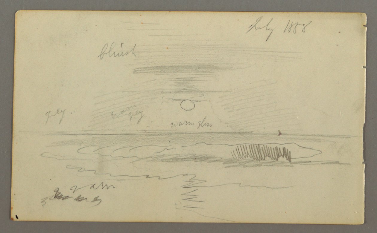 Dibujo, Cielo con sol bajo sobre el agua, julio de 1858 de Frederic Edwin Church
