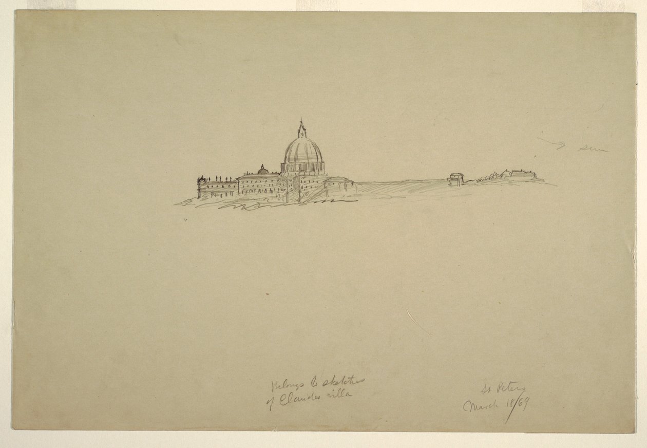 Dibujo, San Pedro y el Palacio Vaticano desde el noreste, 18 de marzo de 1869 de Frederic Edwin Church