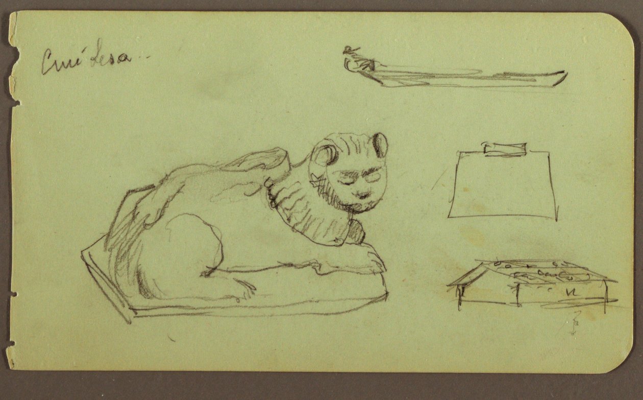 Dibujo, Estatua de León, Esquife; Verso: Estatua de León, diciembre de 1883 de Frederic Edwin Church