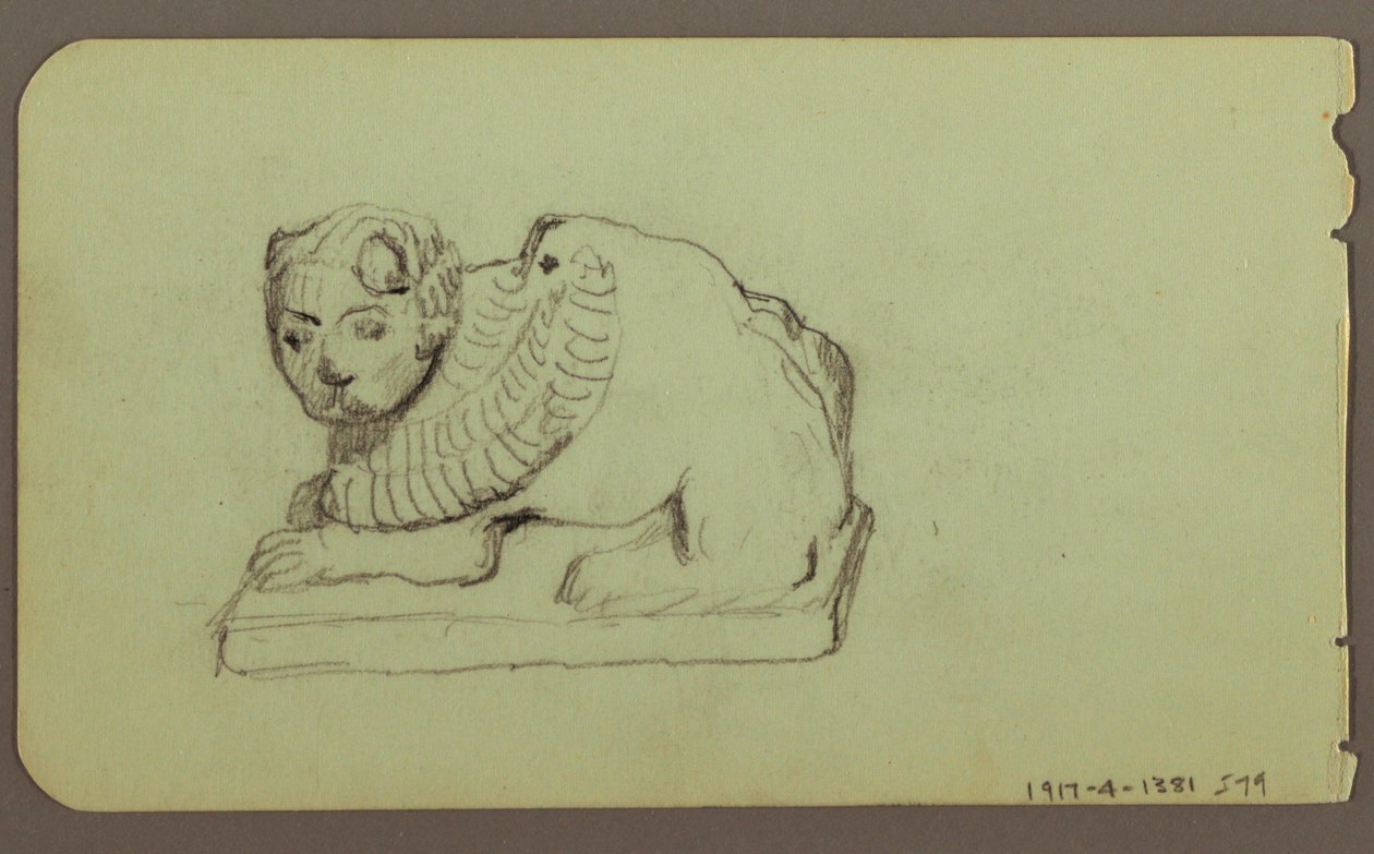 Dibujo, Estatua de León, Esquife; Verso: Estatua de León, diciembre de 1883 de Frederic Edwin Church