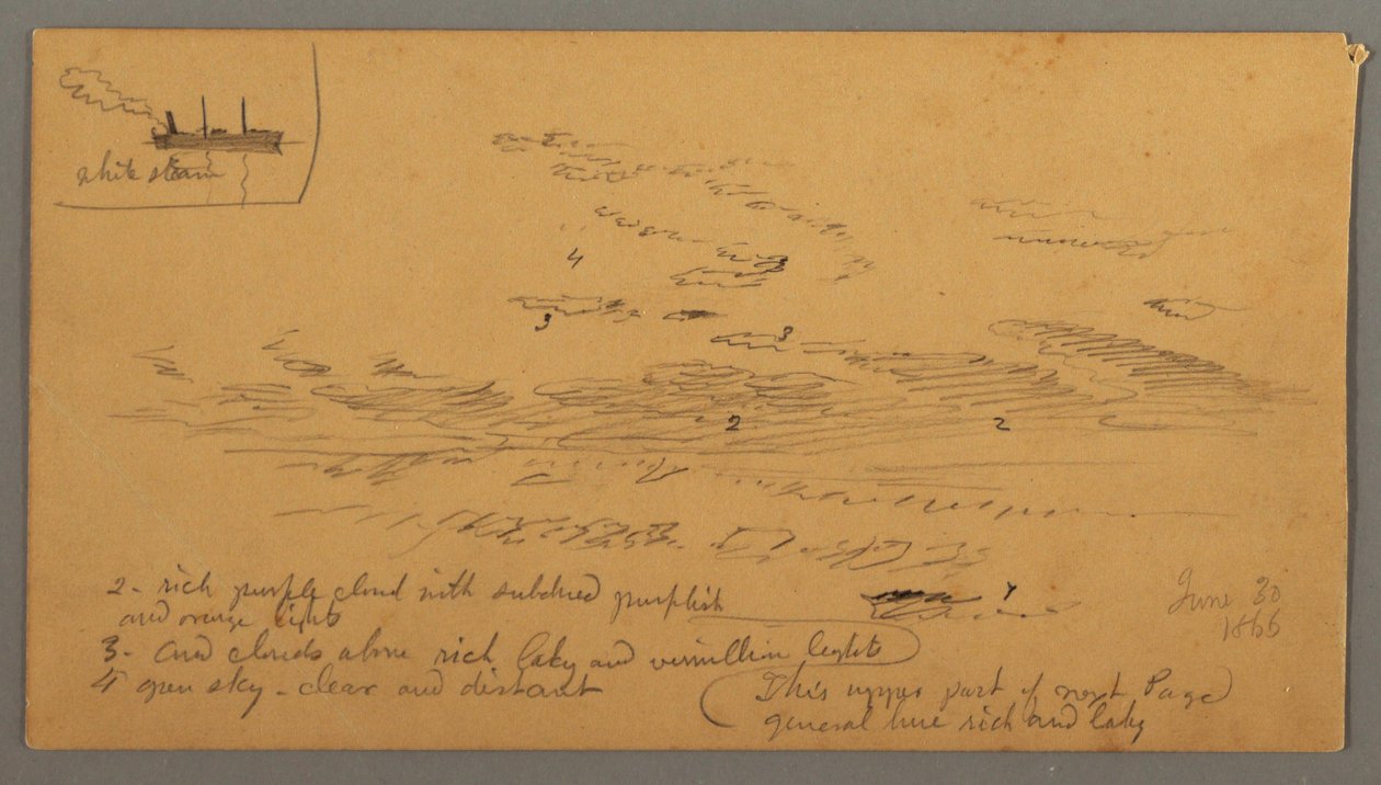 Dibujo, Barco de vapor, estudio del cielo, 30 de junio de 1866 de Frederic Edwin Church