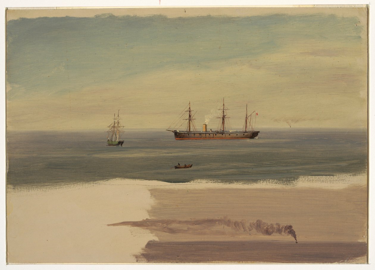 Dibujo, Barco de vapor y velero, julio de 1859 de Frederic Edwin Church