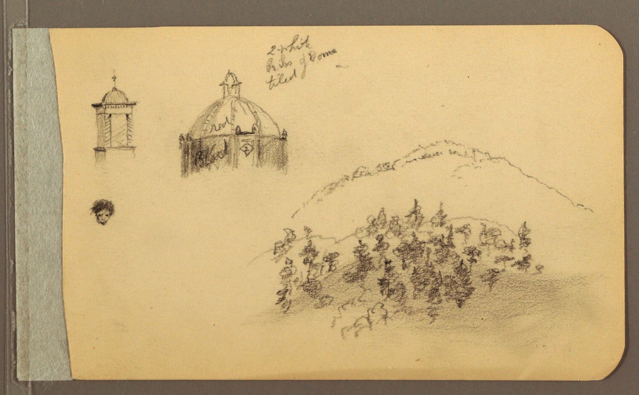 Dibujo, campanario, cúpula, cabeza, colinas, 1889 de Frederic Edwin Church
