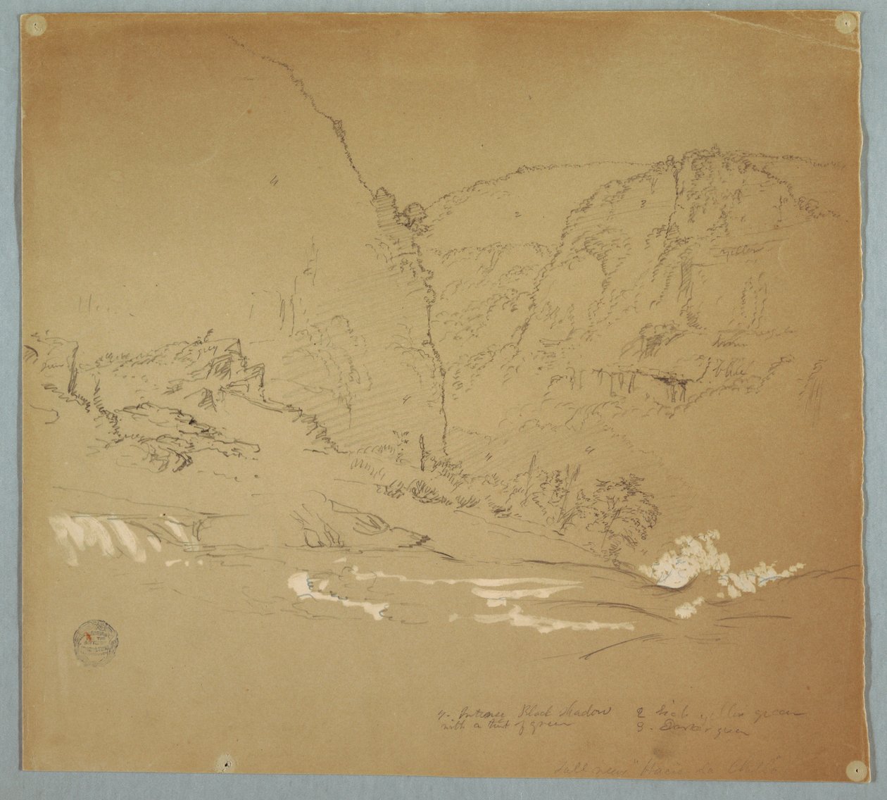 Dibujo, Arroyo que conduce al borde de las cataratas cerca de la Hacienda Chillo, Ecuador, 26 de junio de 1857. de Frederic Edwin Church