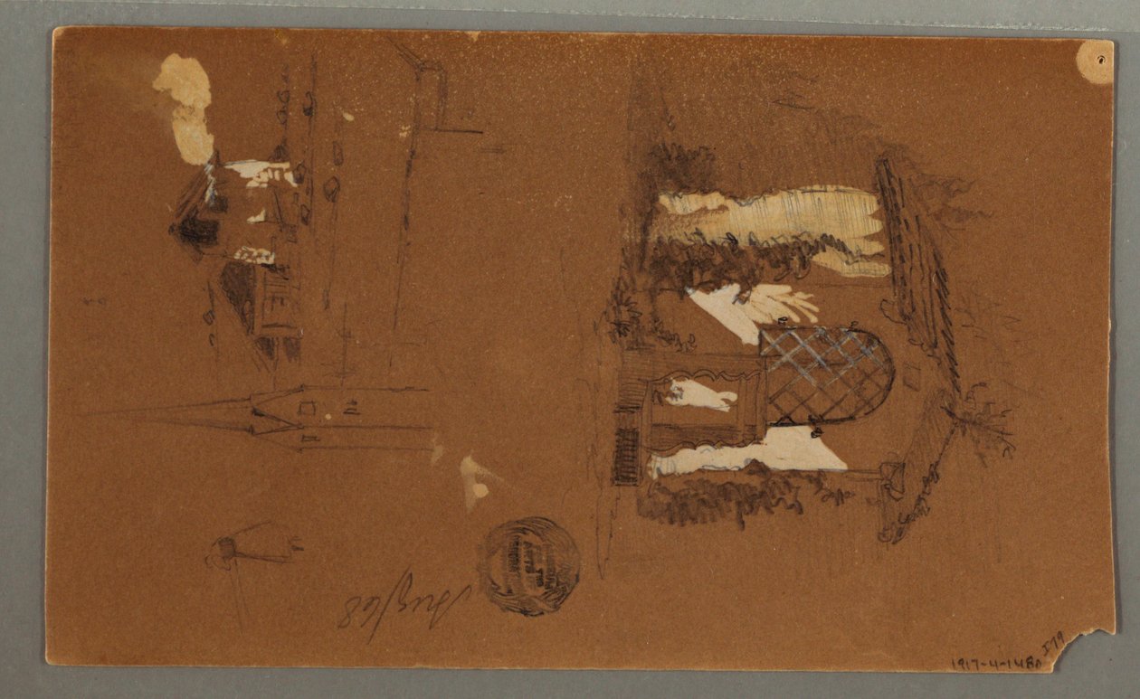 Dibujo, Estudios de Chalet, hombre con pipa, Patos, 1868 de Frederic Edwin Church