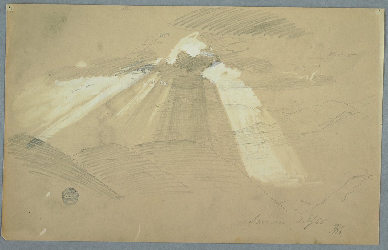 Dibujo, Sol brillando entre las nubes, Jamaica, julio de 1865 de Frederic Edwin Church