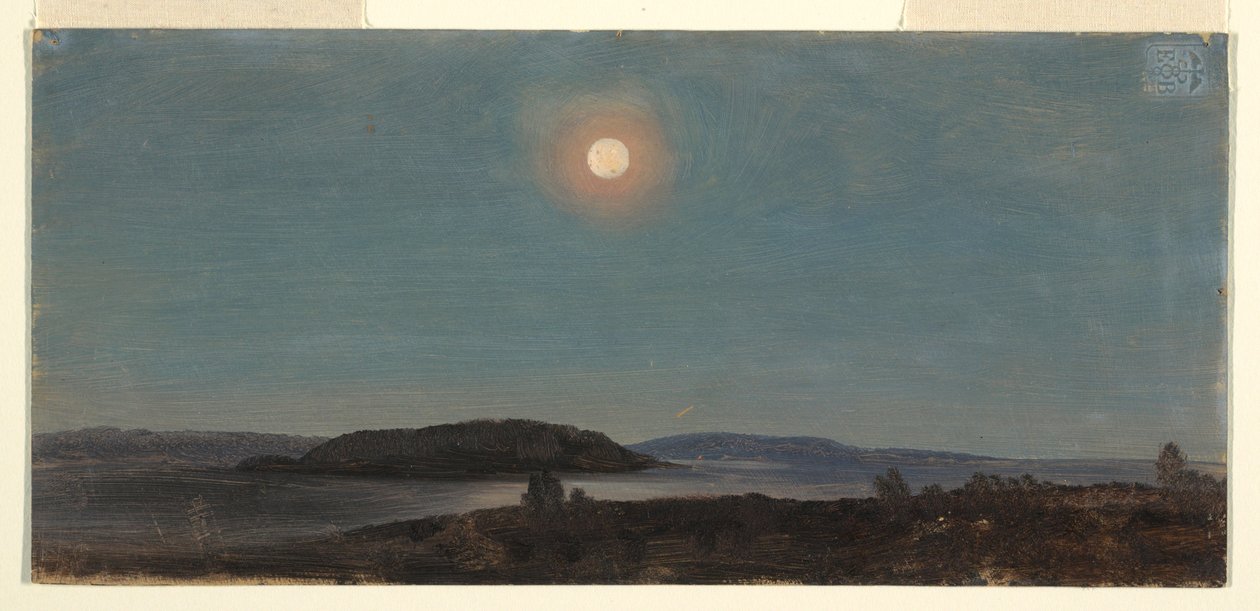 Dibujo, Sol o Luna saliendo sobre las islas Porcupine, Bar Harbor, ca. 1860 de Frederic Edwin Church