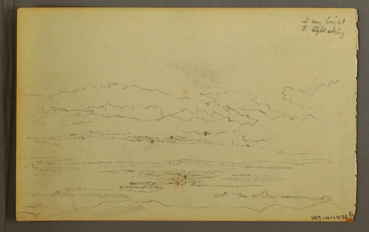 Dibujo, Sol poniéndose tras colinas bajas, 1845 de Frederic Edwin Church