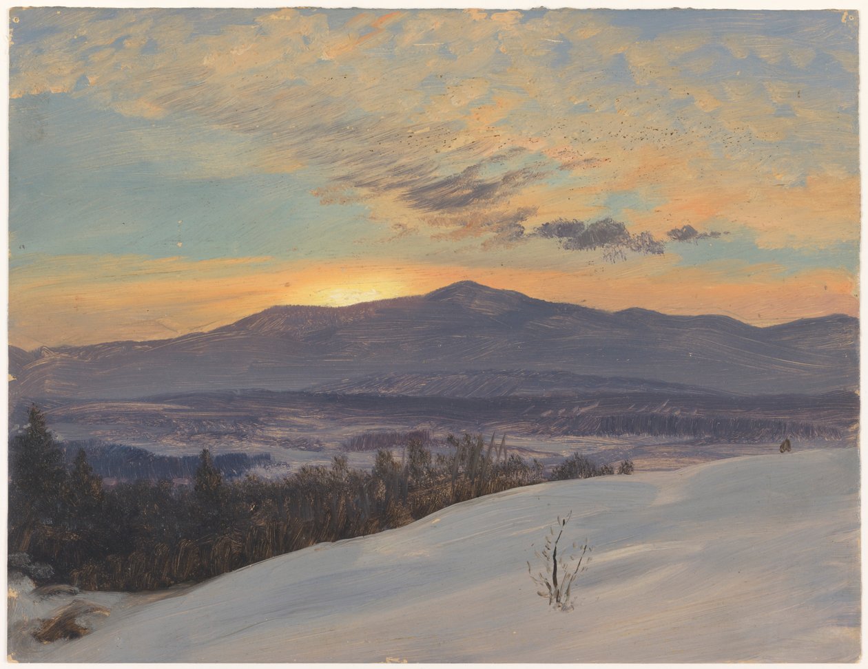 Dibujo, Puesta de sol en el valle del Hudson, invierno, 1870-80 de Frederic Edwin Church