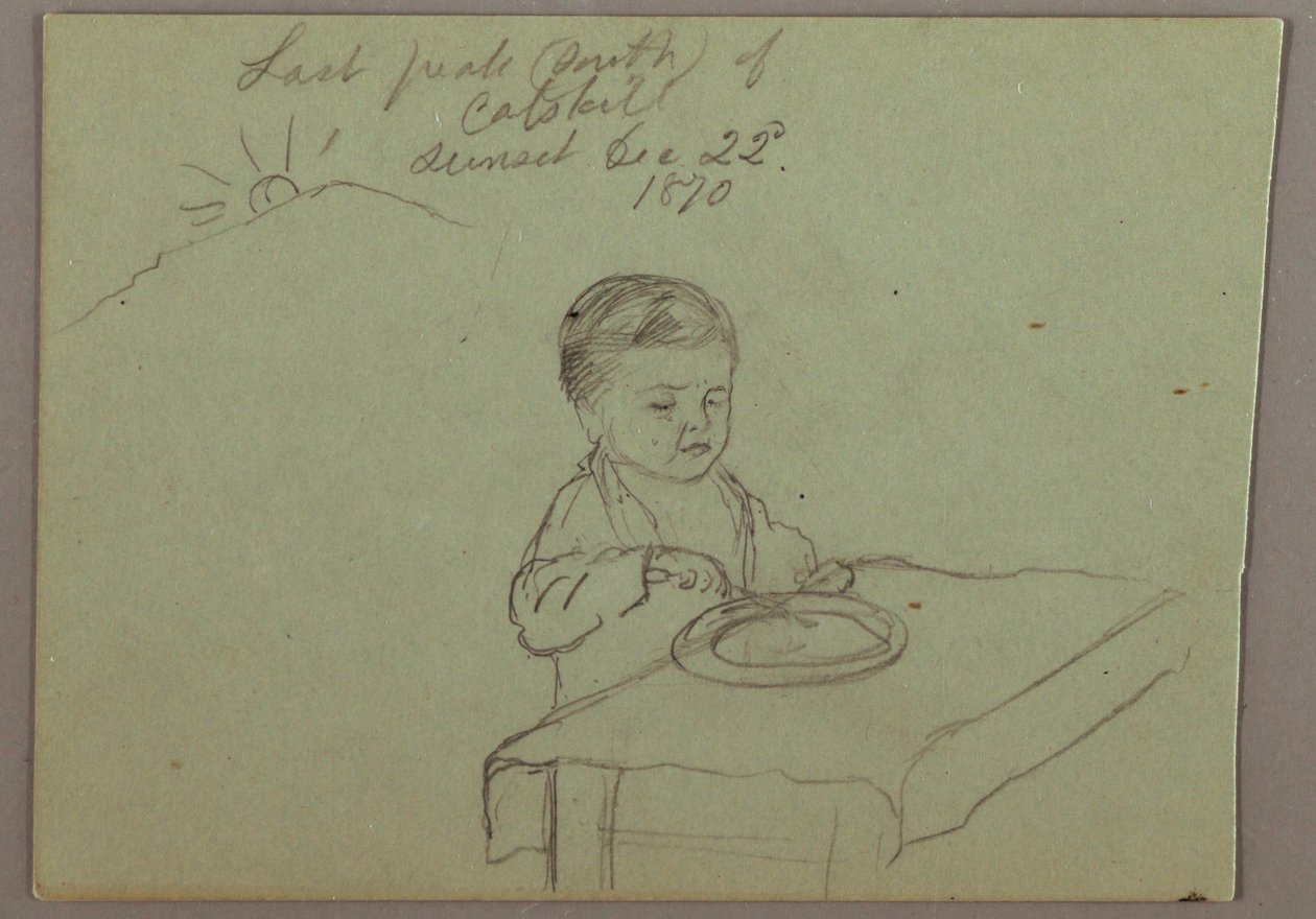 Dibujo, puesta de sol, niño comiendo, 22 de diciembre de 1870 de Frederic Edwin Church