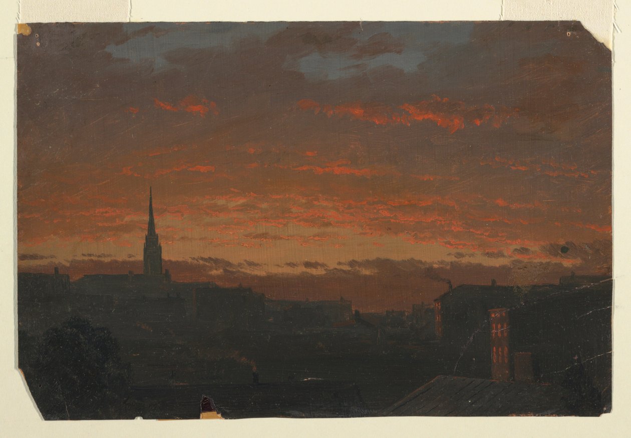 Dibujo, Puesta de sol en Hudson, Nueva York, ca. 1860 de Frederic Edwin Church