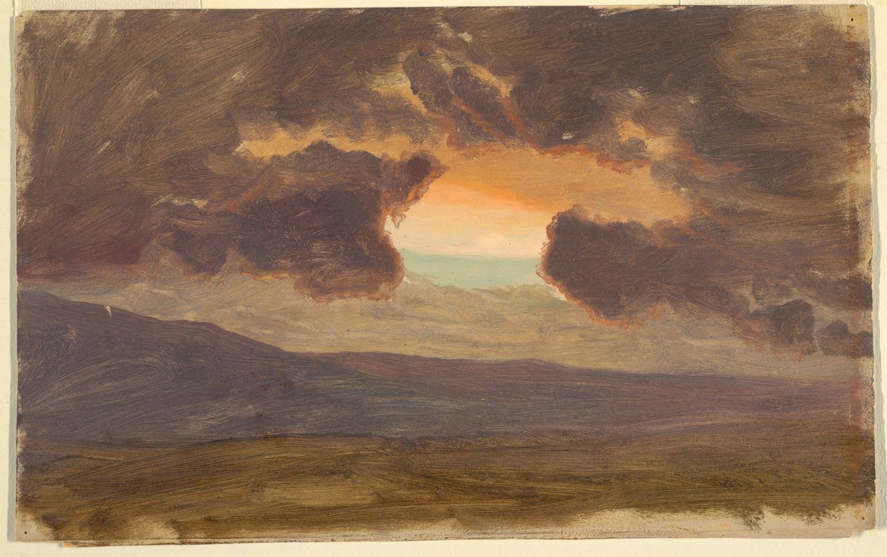 Dibujo, Puesta de sol sobre colinas desnudas, 1870-80 de Frederic Edwin Church