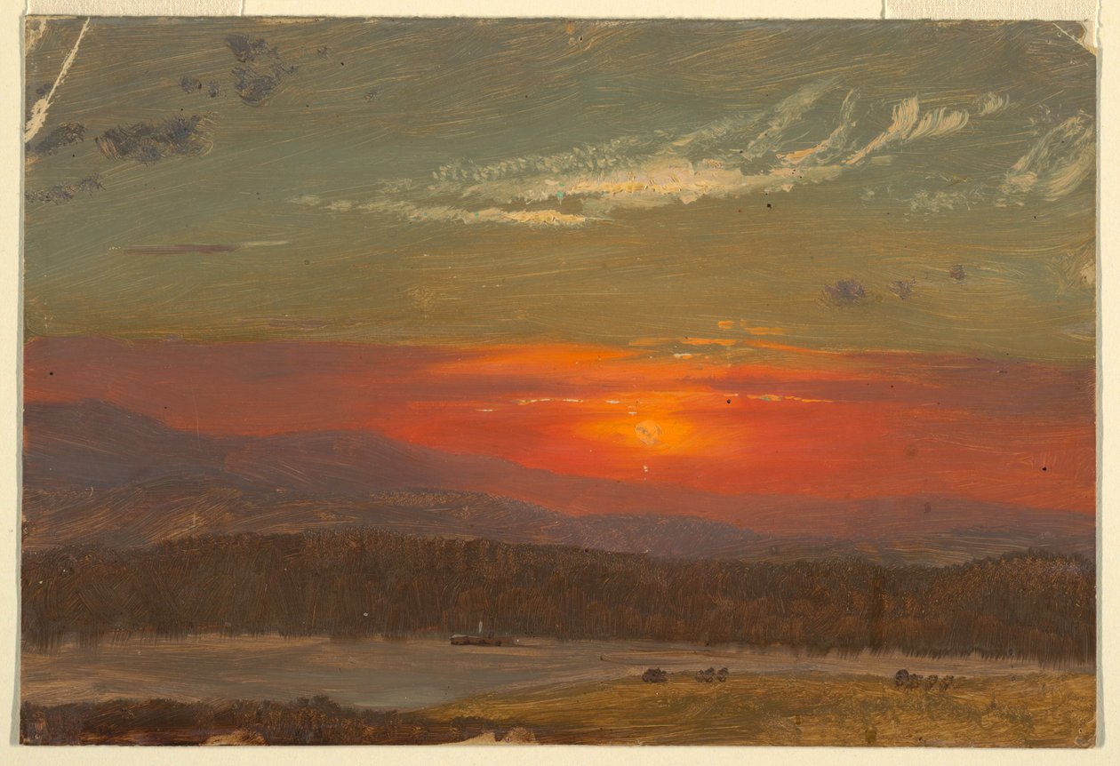 Dibujo, Puesta de sol sobre las Catskills, 1870-80 de Frederic Edwin Church