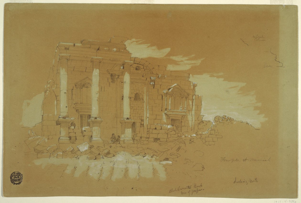 Dibujo, Templo de Mismiyeh, Siria, 28 de abril de 1868 de Frederic Edwin Church