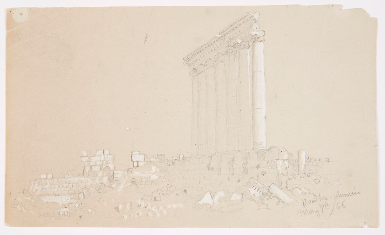 Dibujo, Templo de Júpiter al amanecer, Baalbek, 7 de mayo de 1868 de Frederic Edwin Church
