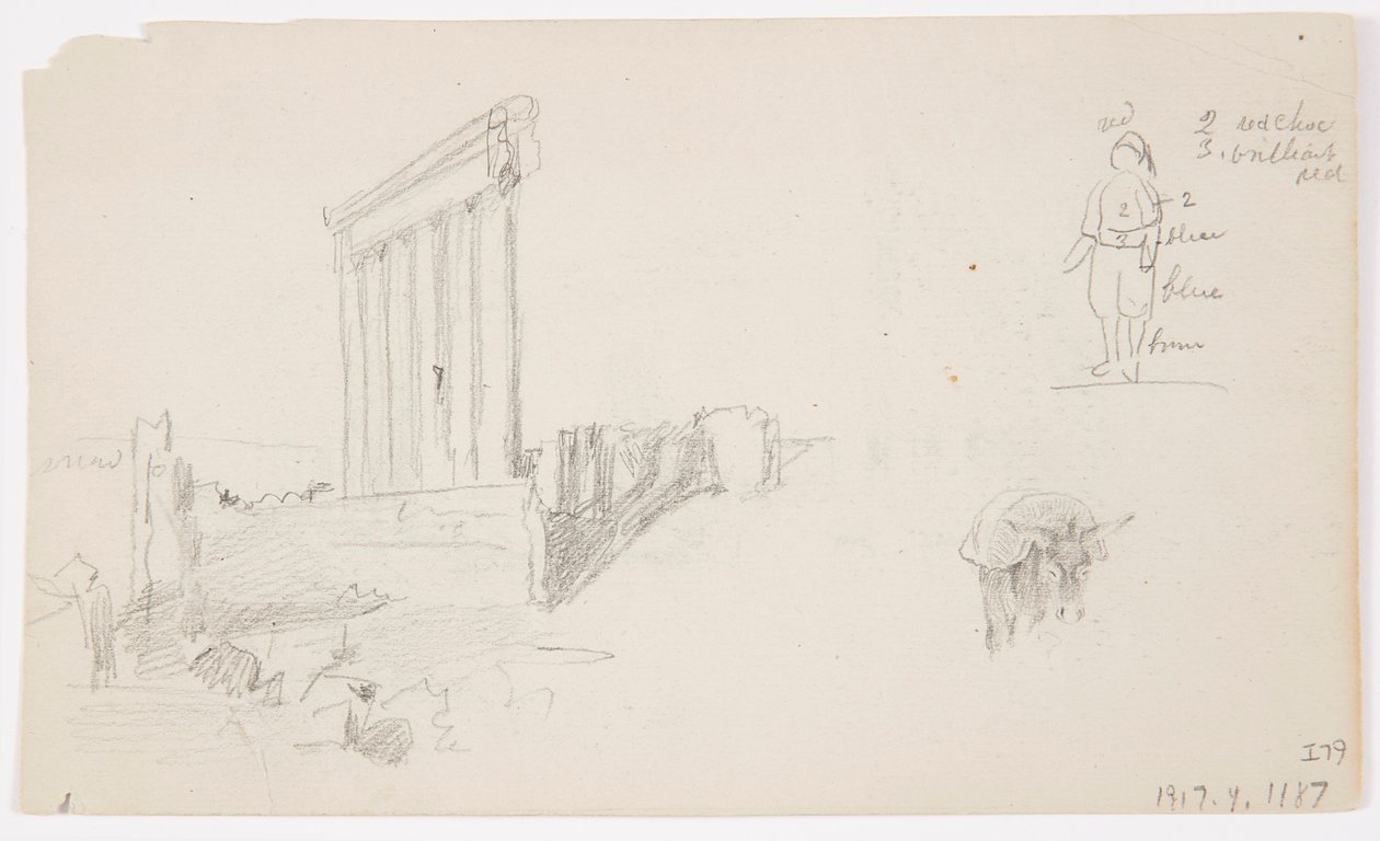 Dibujo, Templo de Júpiter al amanecer, Baalbek, 7 de mayo de 1868 de Frederic Edwin Church