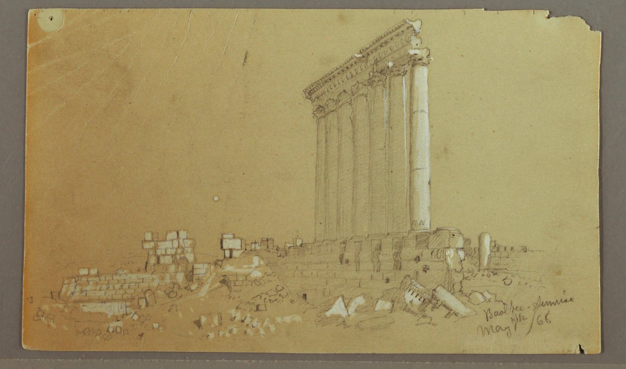 Dibujo, Templo de Júpiter al amanecer, Baalbek, 7 de mayo de 1868 de Frederic Edwin Church