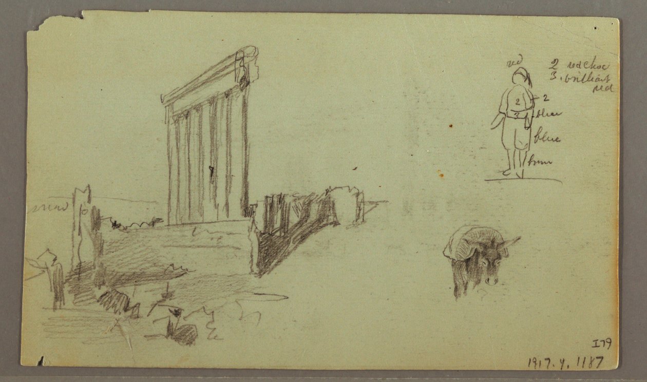 Dibujo, Templo de Júpiter al amanecer, Baalbek, 7 de mayo de 1868 de Frederic Edwin Church