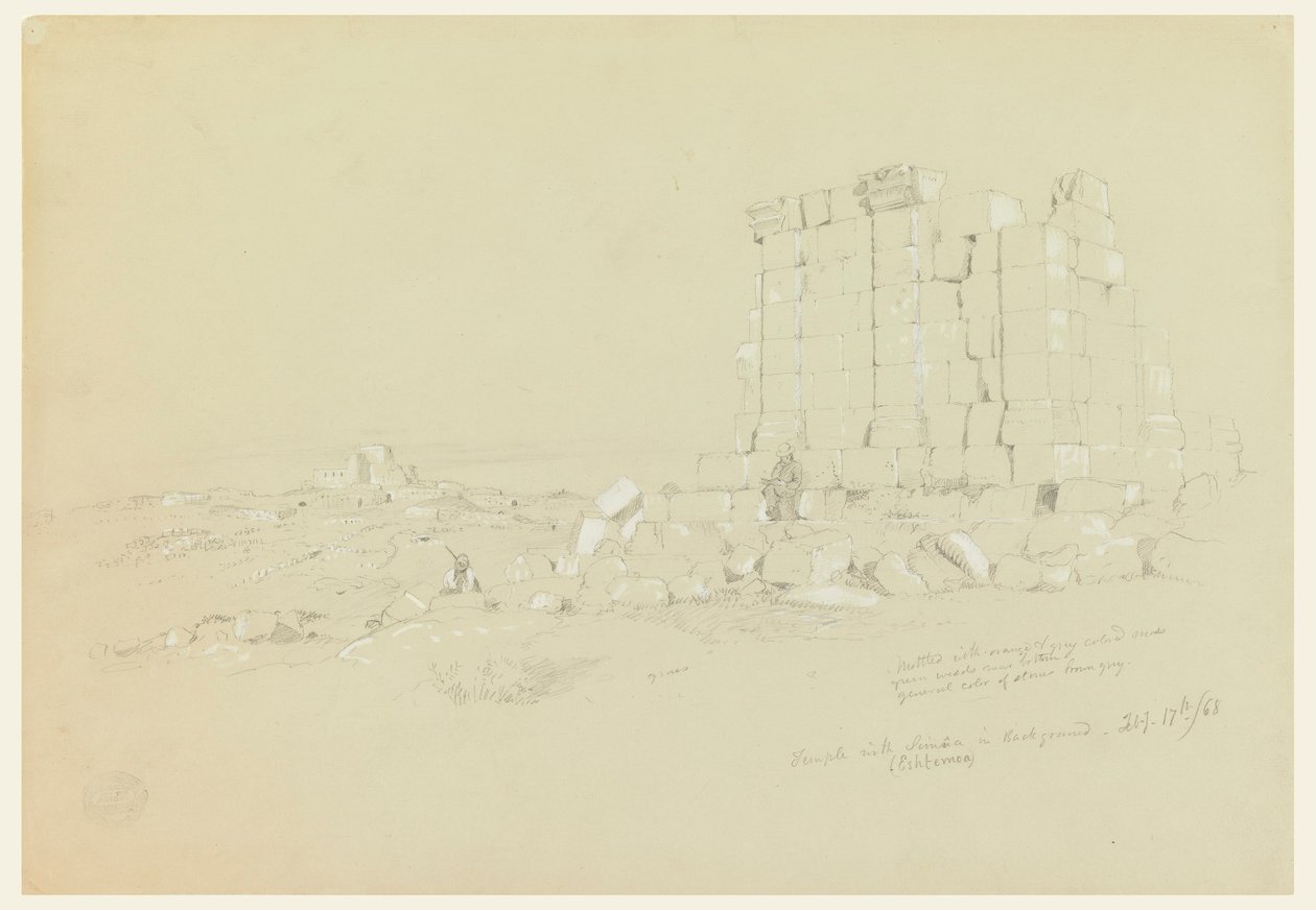 Dibujo, Templo con Semua [actual as-Samu] a lo lejos, 17 de febrero de 1868. de Frederic Edwin Church