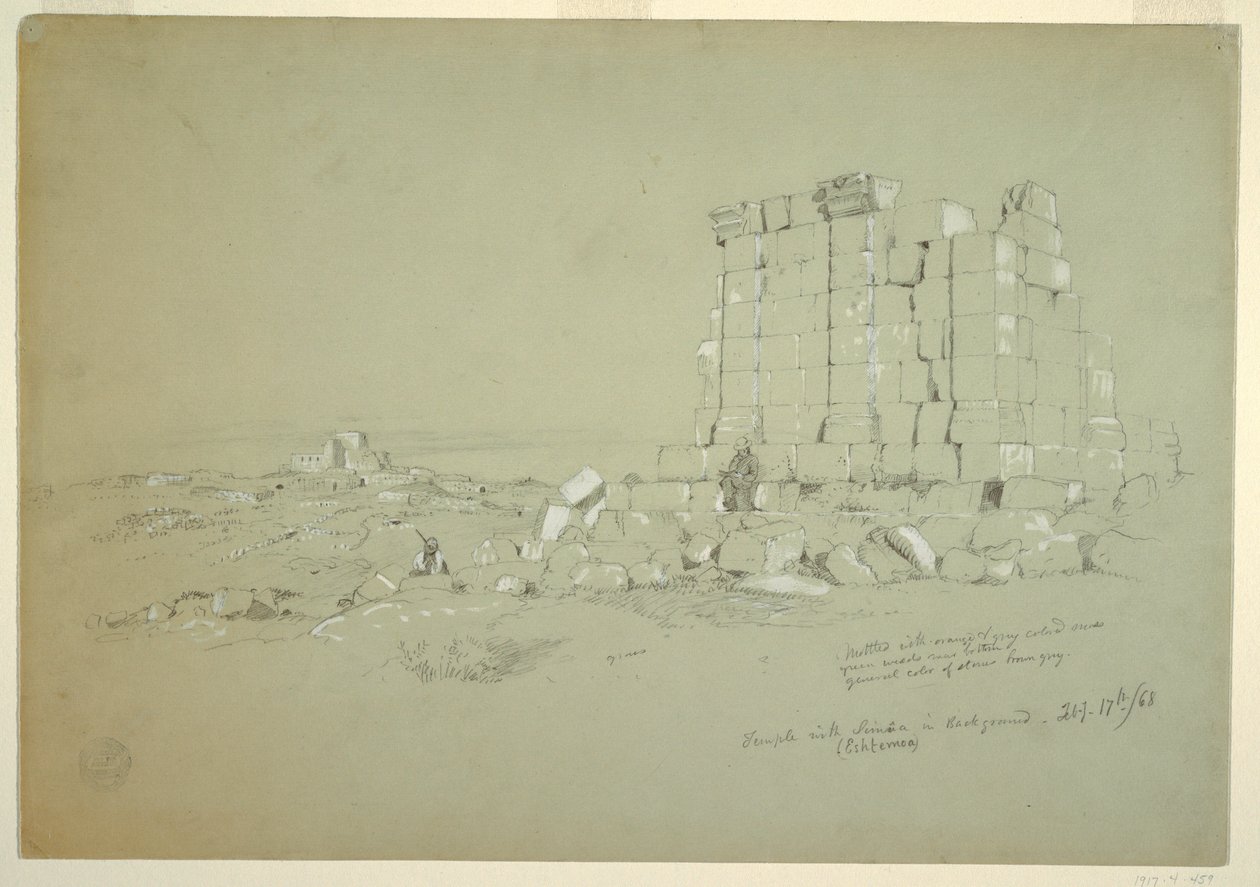 Dibujo, Templo con Semua [actual as-Samu] a lo lejos, 17 de febrero de 1868. de Frederic Edwin Church