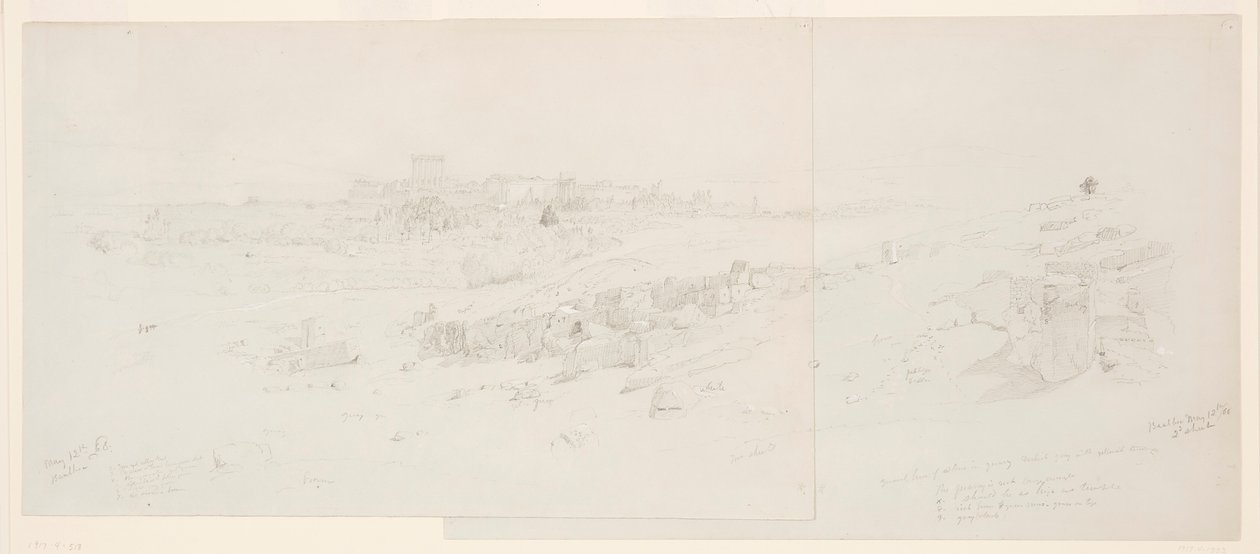 Dibujo, Templos por la mañana, Baalbek, 12 de mayo de 1868 de Frederic Edwin Church