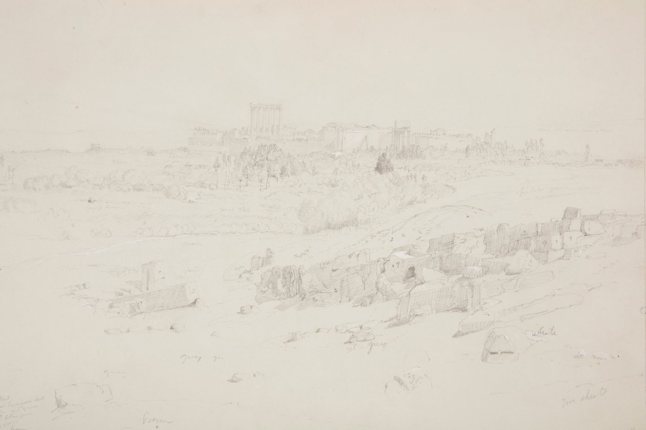 Dibujo, Templos por la mañana, Baalbek, 12 de mayo de 1868 de Frederic Edwin Church