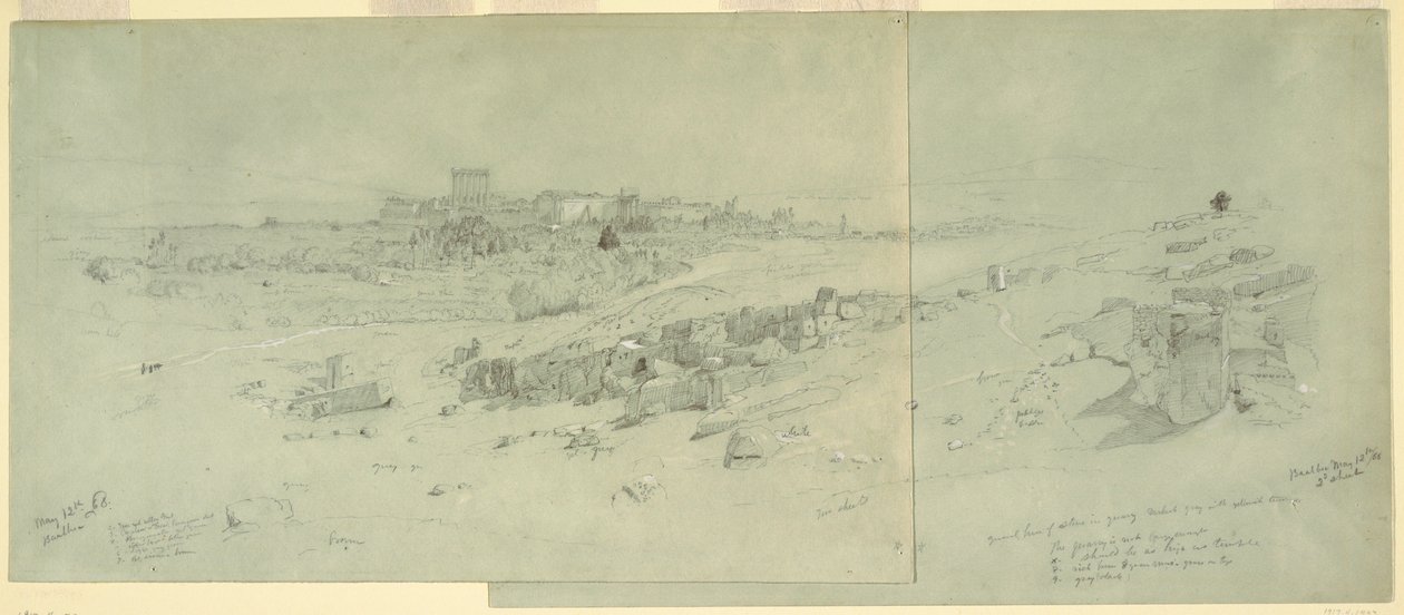 Dibujo, Templos por la mañana, Baalbek, 12 de mayo de 1868 de Frederic Edwin Church