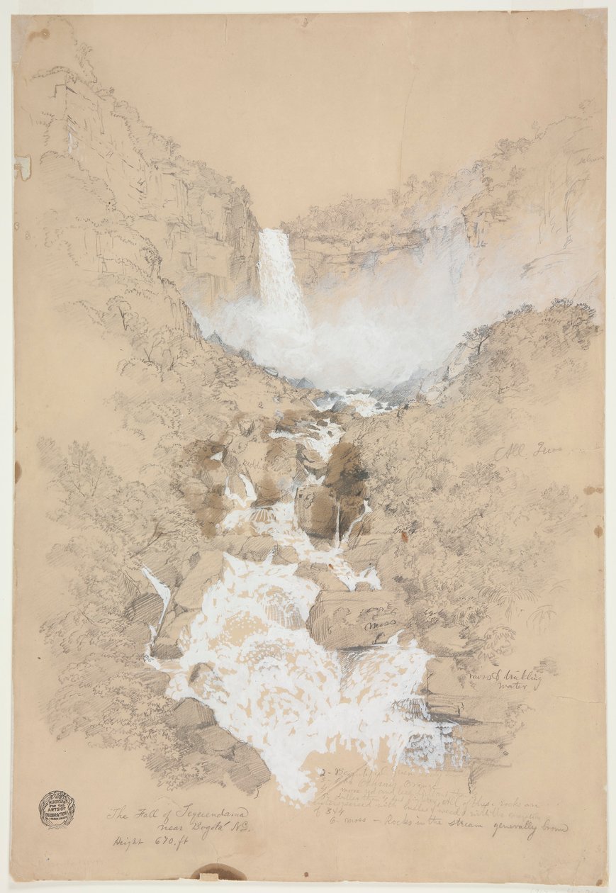 Dibujo, Salto del Tequendama cerca de Bogotá, Colombia, julio de 1853 de Frederic Edwin Church