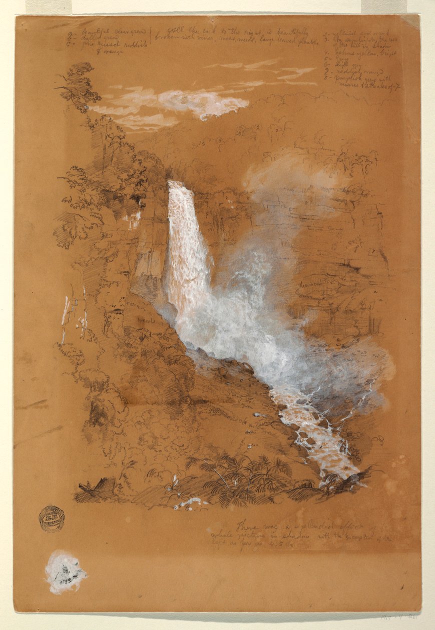 Dibujo, Salto del Tequendama cerca de Bogotá, Colombia, julio de 1853 de Frederic Edwin Church
