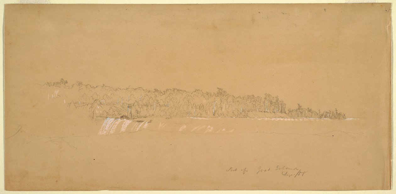 Dibujo, Terrapin Rocks amp; la parte oriental de Goat Island desde el banco canadiense, agosto de 1858. de Frederic Edwin Church