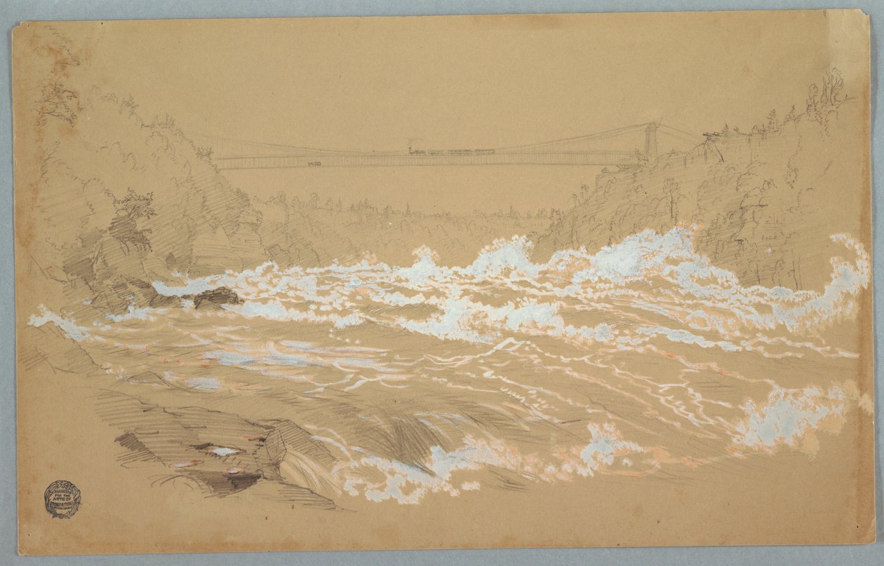 Dibujo, La garganta, Niágara, mirando hacia el puente colgante, ca. 1856-58 de Frederic Edwin Church