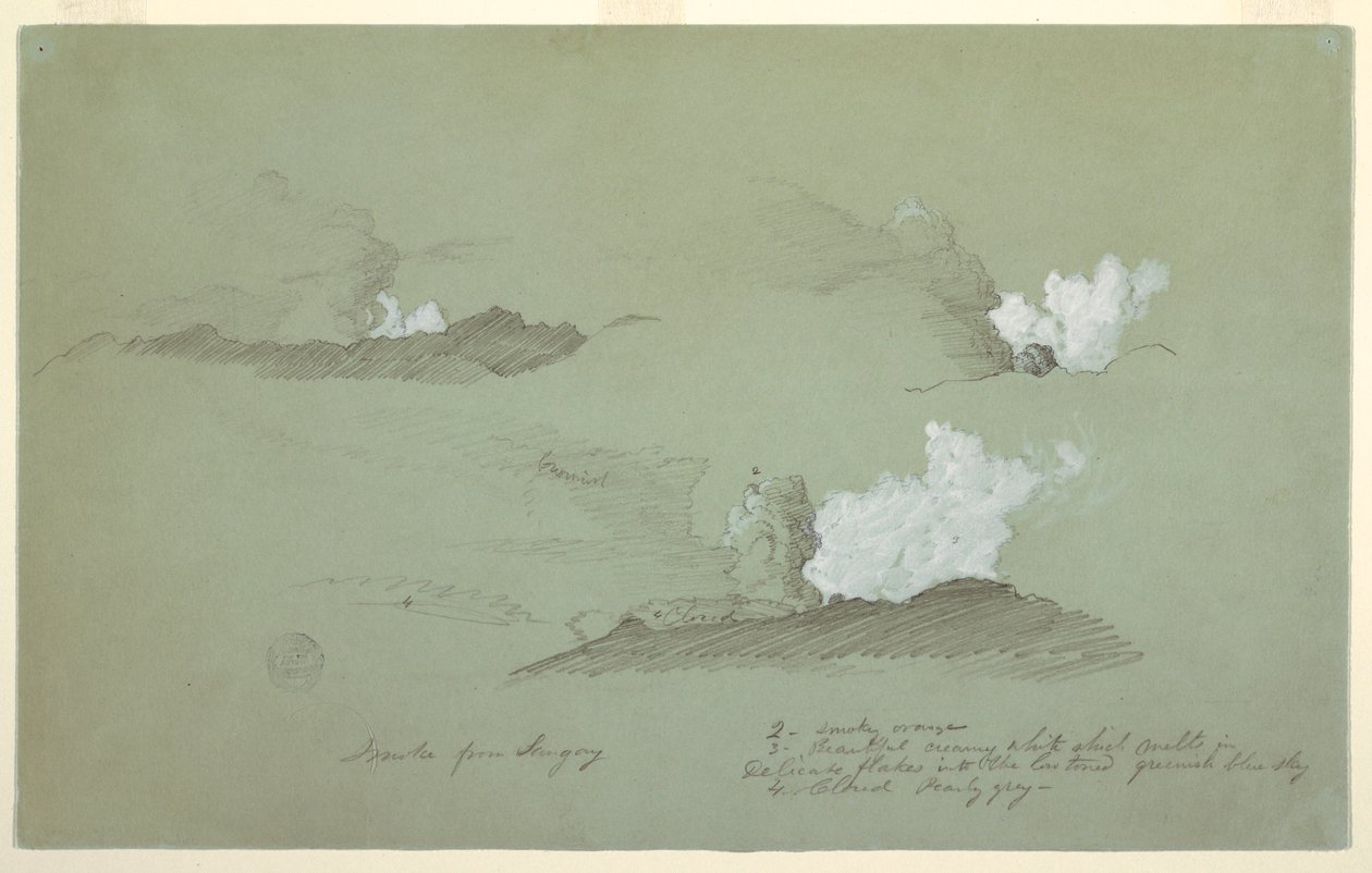 Dibujo, Tres estudios del volcán Sangay, julio de 1857 de Frederic Edwin Church