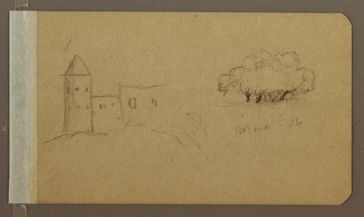Dibujo, Torre, Árboles, marzo de 1862 de Frederic Edwin Church