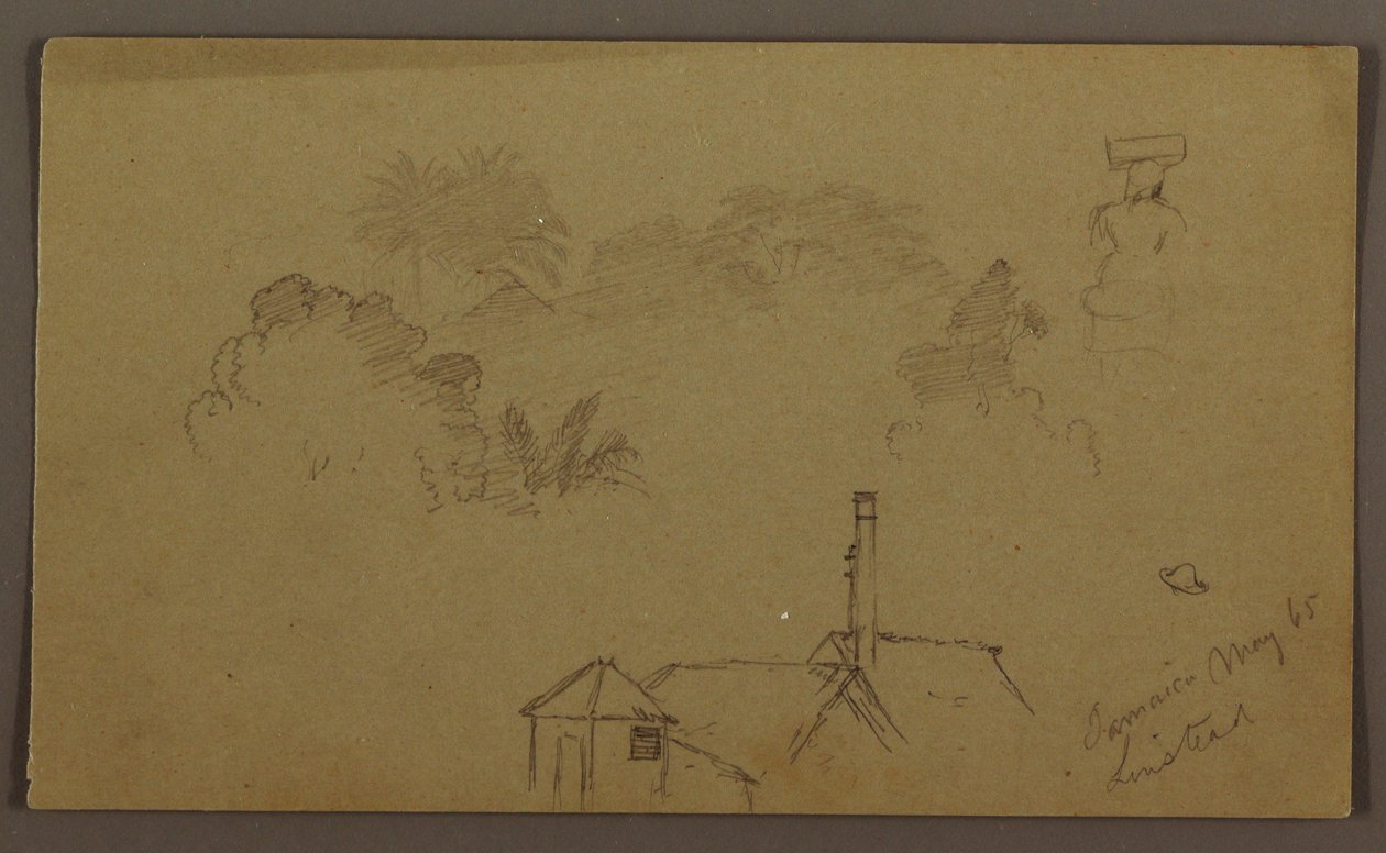 Dibujo, Árboles, figura, casa Linstead, mayo 1865 de Frederic Edwin Church