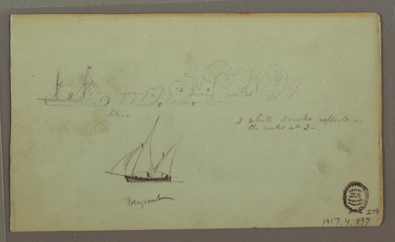 Dibujo, Dos estudios de pescadores con cañas y antorchas, abril de 1868 de Frederic Edwin Church