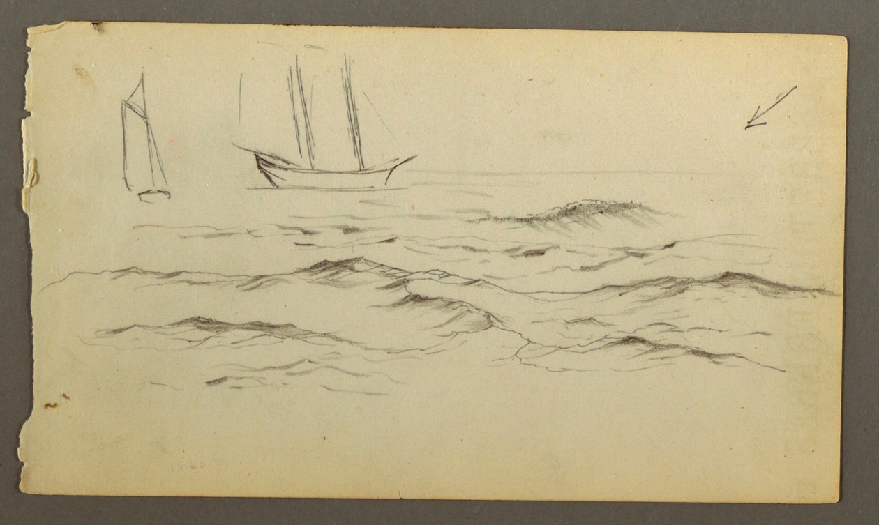 Dibujo, Dos veleros, olas, posiblemente 1860 de Frederic Edwin Church