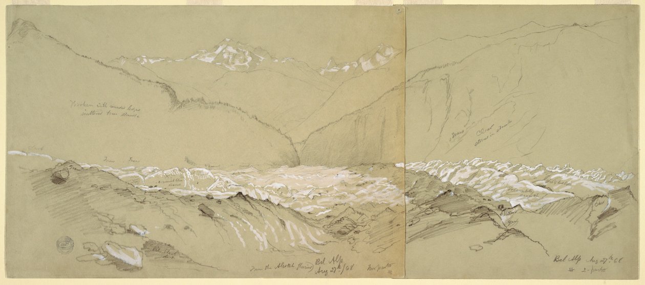 Dibujo, Glaciar Aletsch superior con el Gran Fusshorn, 1868 de Frederic Edwin Church