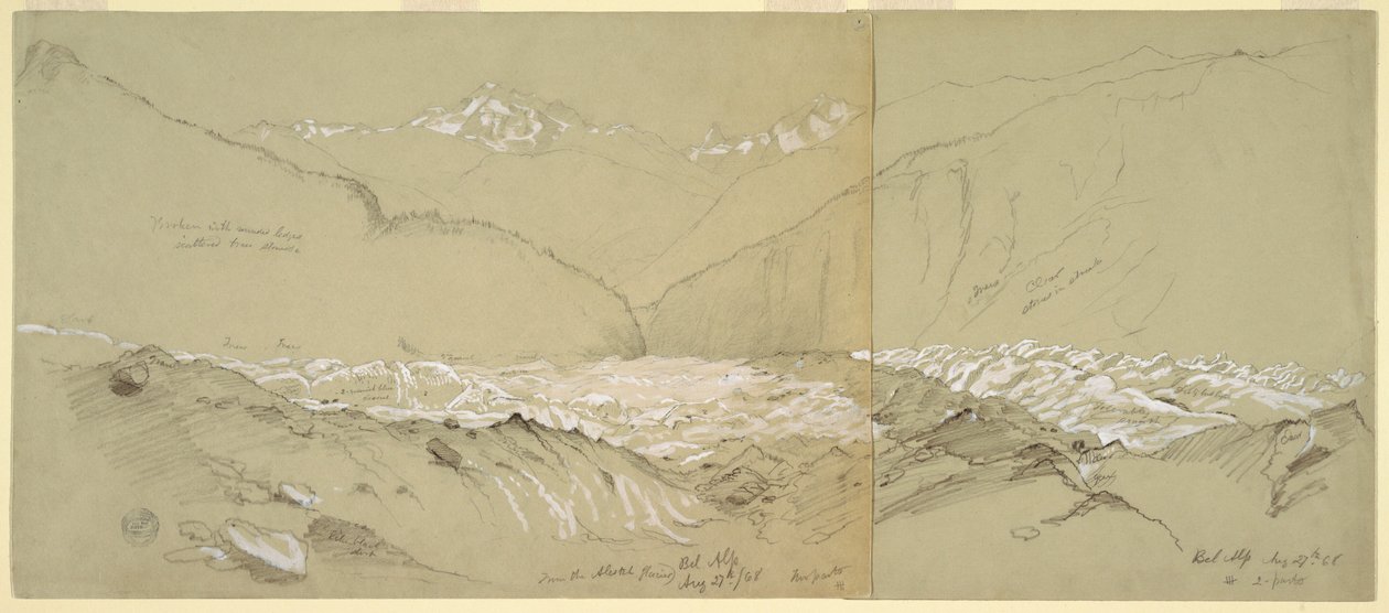 Dibujo, Glaciar Aletsch superior con el Gran Fusshorn, 1868 de Frederic Edwin Church